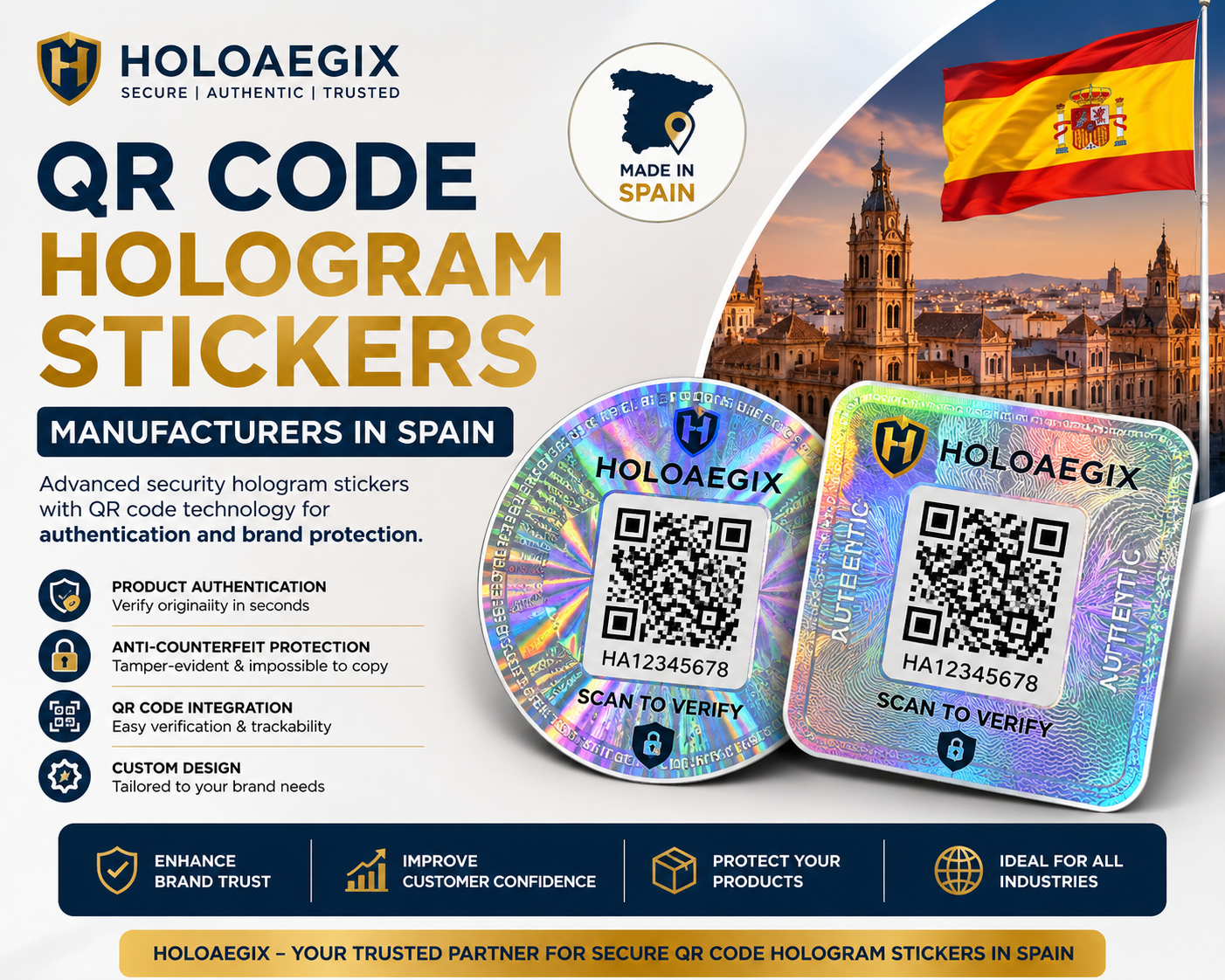 QR Code Hologram Stickers Manufacturers in Spain | HoloAegix