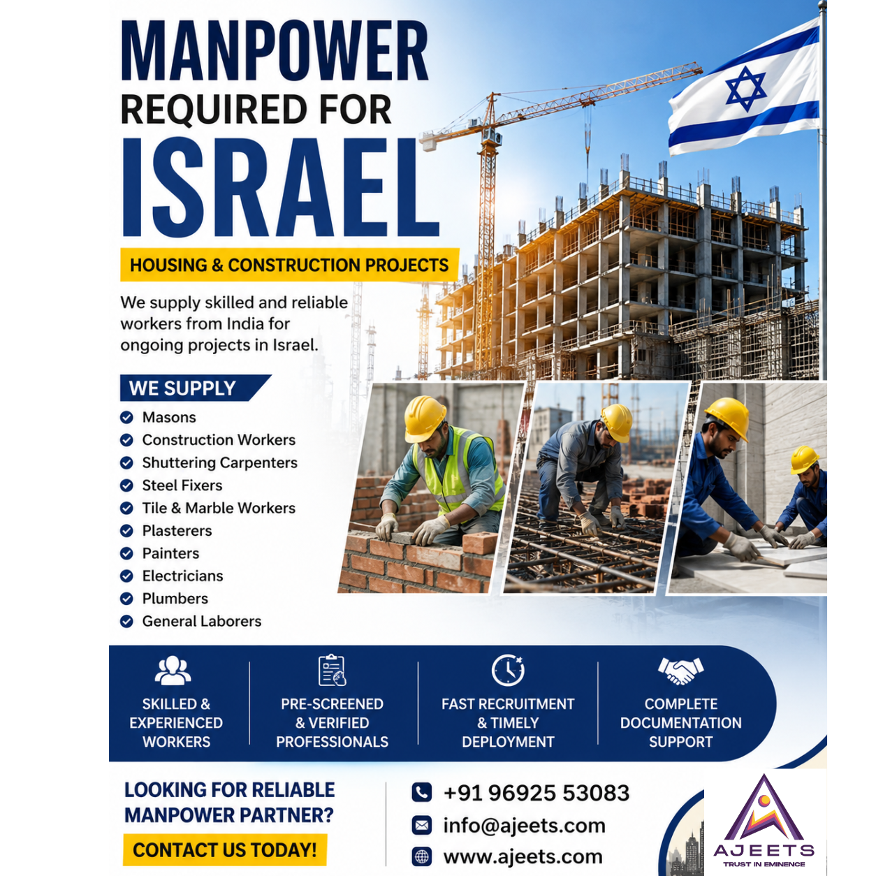 Skilled Housing Workers Required for Israel – Hire Reliable Manpower from India