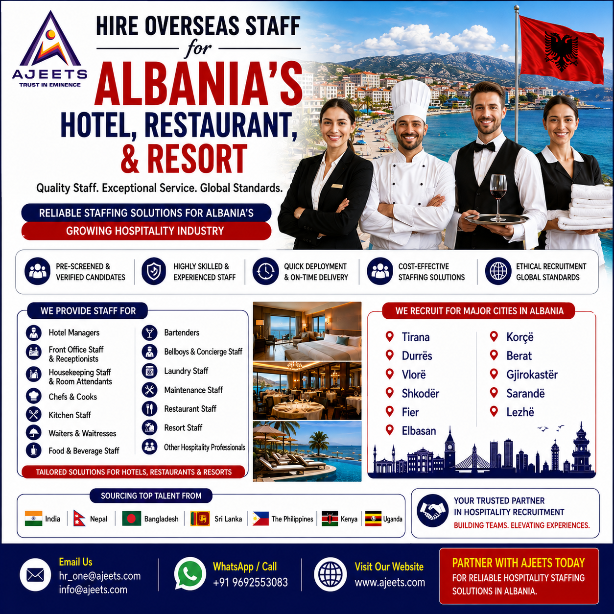 Hire Hospitality Staff for Hotels in Albania