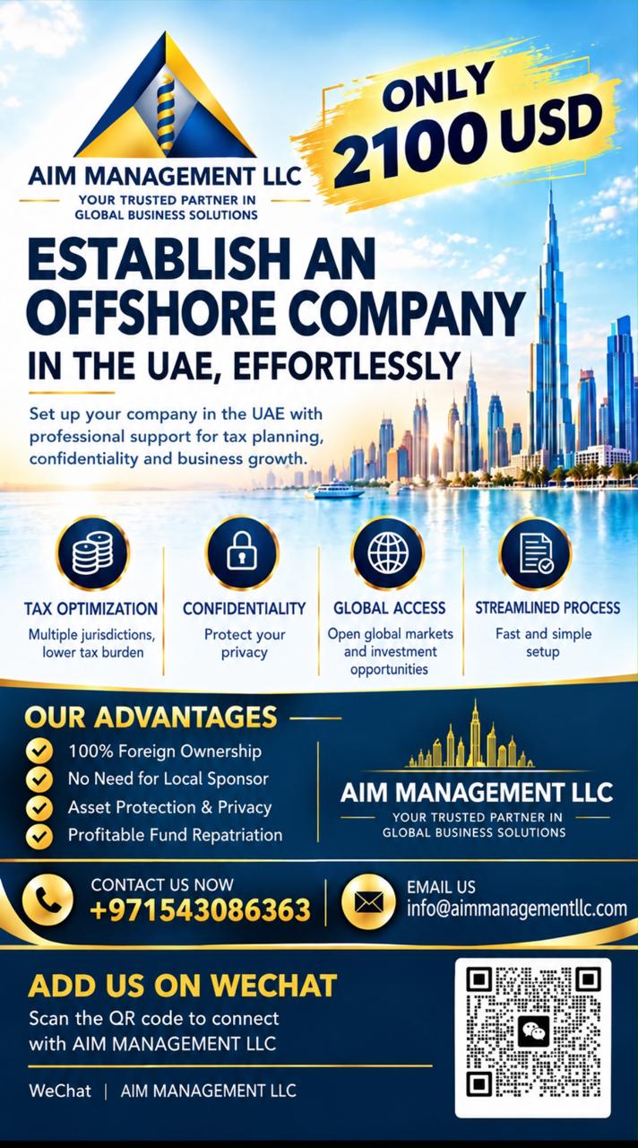 USD2100 UAE OFFSHORE COMPANY LICENSE AND GUARANTEE BANK ACCOUNT ASSISTANCE